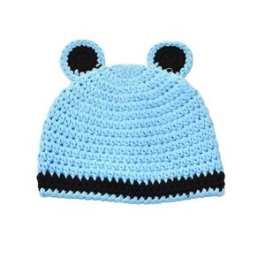 Adorable Blue and Black Kids Crochet Hat